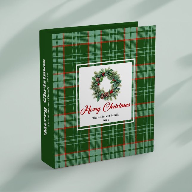 Classic Christmas wreath red green plaid memory 3 Ring Binder (Classic Christmas wreath red green plaid memory 3 ring binder)