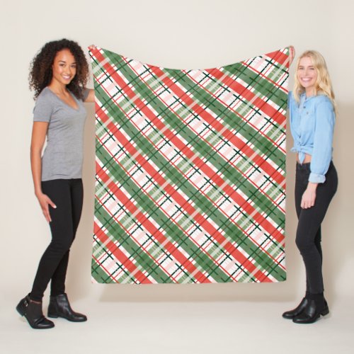 Classic Christmass Red Green and White plaid Fleece Blanket