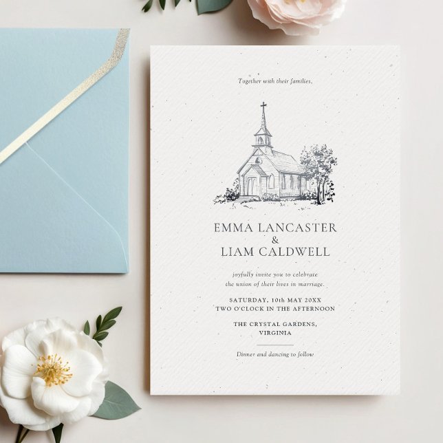 Classic Church Venue Sketch Minimalist Wedding Invitation (Creator Uploaded)
