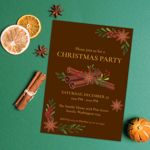 Classic Cinnamon Deep Brown Christmas Party Invitation