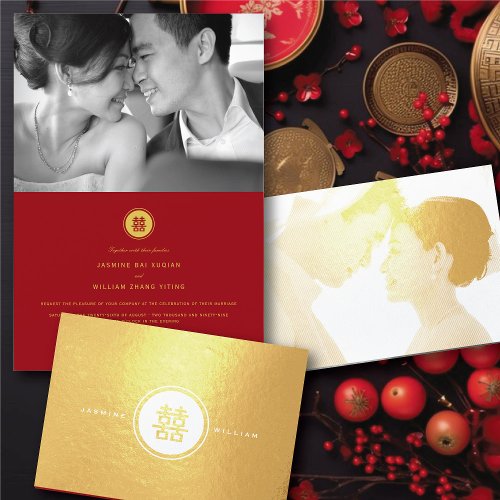 Classic Circle Double Happiness Chinese Wedding Foil Card