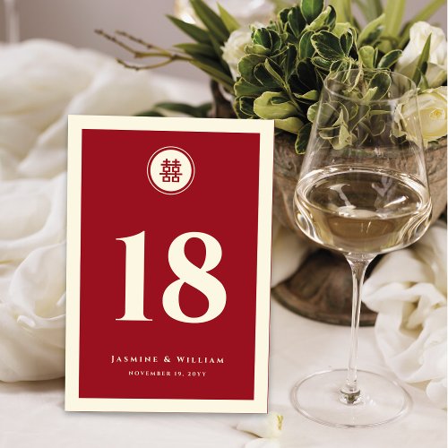 Classic Circle Double Happiness Chinese Wedding Table Number