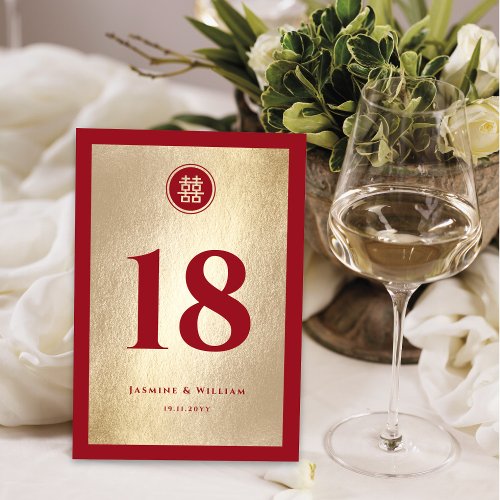 Classic Circle Double Happiness Chinese Wedding Table Number