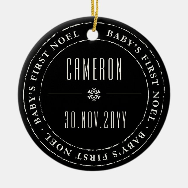 Classic Circle Stamped Seal Baby First Noel Photo Ceramic Ornament (Front)