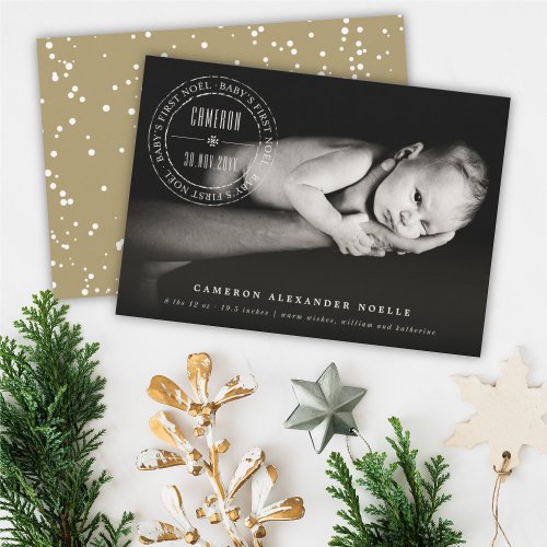 Classic Circle Stamped Seal Baby First Noel Photo Holiday Card