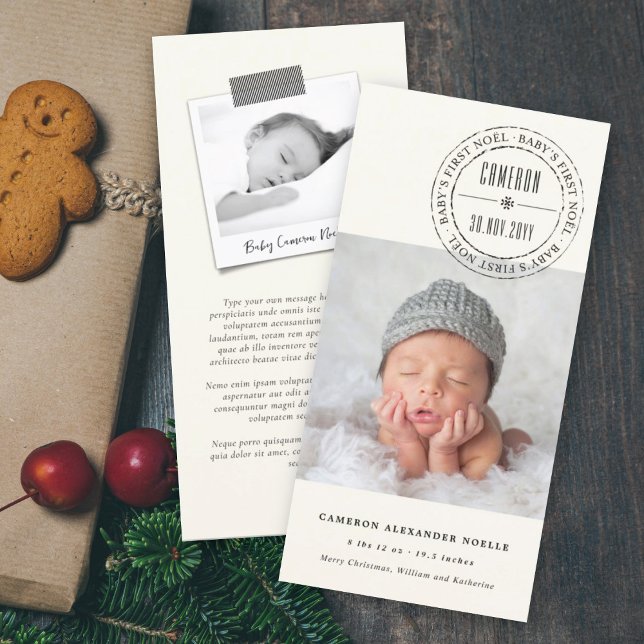 Classic Circle Stamped Seal Baby First Noel Photo Holiday Card (Creator Uploaded)