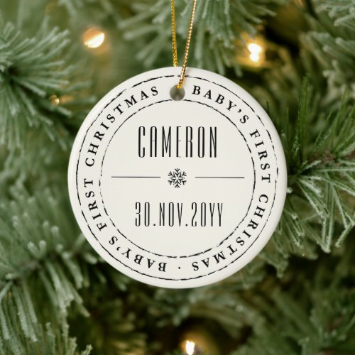 Classic Circle Stamped Seal Babys First Christmas Ceramic Ornament