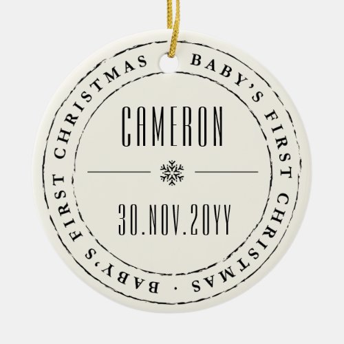 Classic Circle Stamped Seal Babys First Christmas Ceramic Ornament