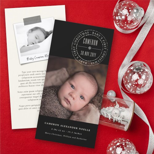 Classic Circle Stamped Seal Babys First Christmas Holiday Card