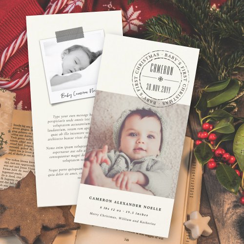 Classic Circle Stamped Seal Babys First Christmas Holiday Card