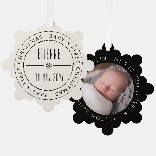 Classic Circle Stamped Seal Baby's First Christmas Ornament Card (Front/Back)