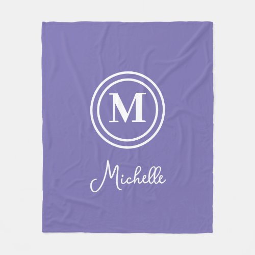 Classic Circles Name Initial Purple White   Fleece Blanket