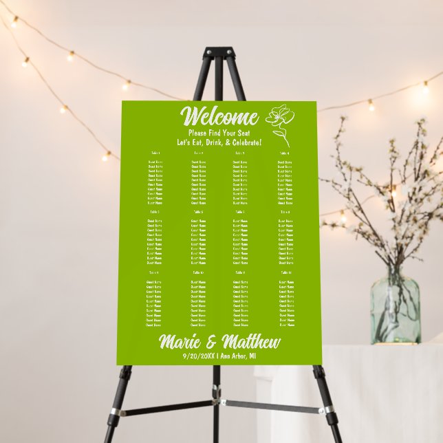 Classic Citrus Green Floral Wedding Seating Chart Foam Board (In Situ (Stand))
