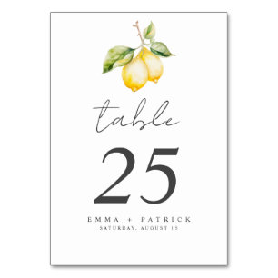 Classic Citrus Lemon Summer Wedding Table Number