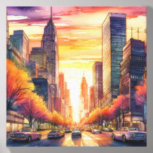 Classic City Sunset - Vibrant Urban Art Canvas Photo Tile
