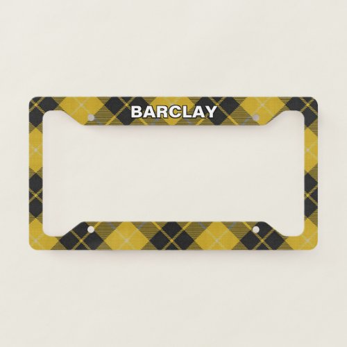 Classic Clan Barclay Yellow Black Tartan Plaid License Plate Frame
