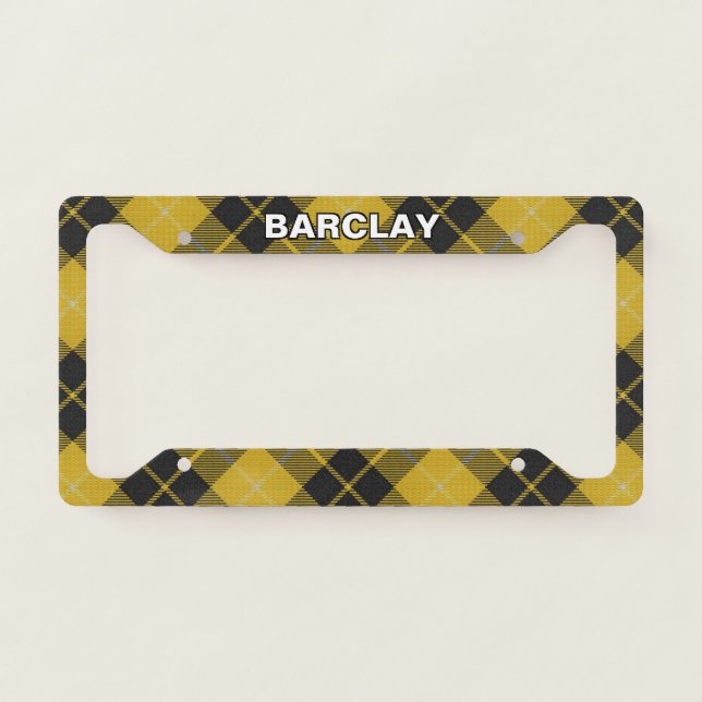 Classic Clan Barclay Yellow Black Tartan Plaid License Plate Frame (Front)