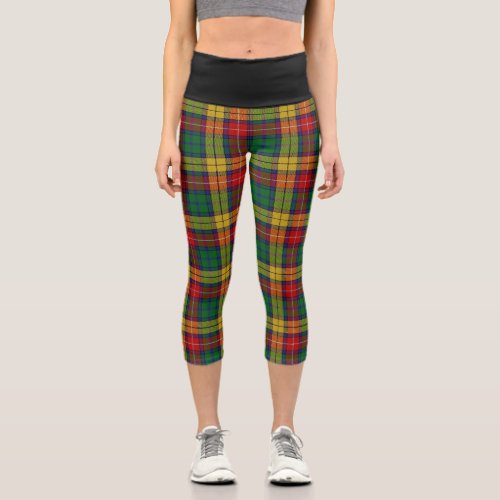 Classic Clan Buchanan Tartan Plaid Capri Leggings