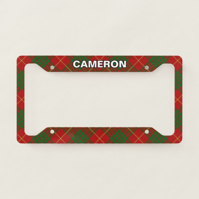 Classic Clan Cameron Tartan Plaid License Plate Frame (Front)