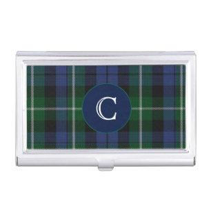 Classic Clan Campbell Tartan Plaid Monogram Business Card Case