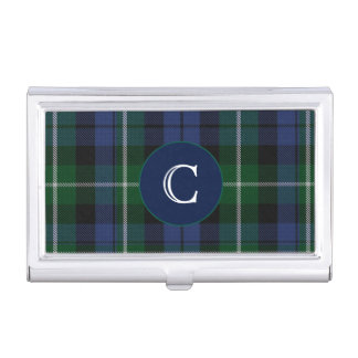 Classic Clan Campbell Tartan Plaid Monogram Business Card Case
