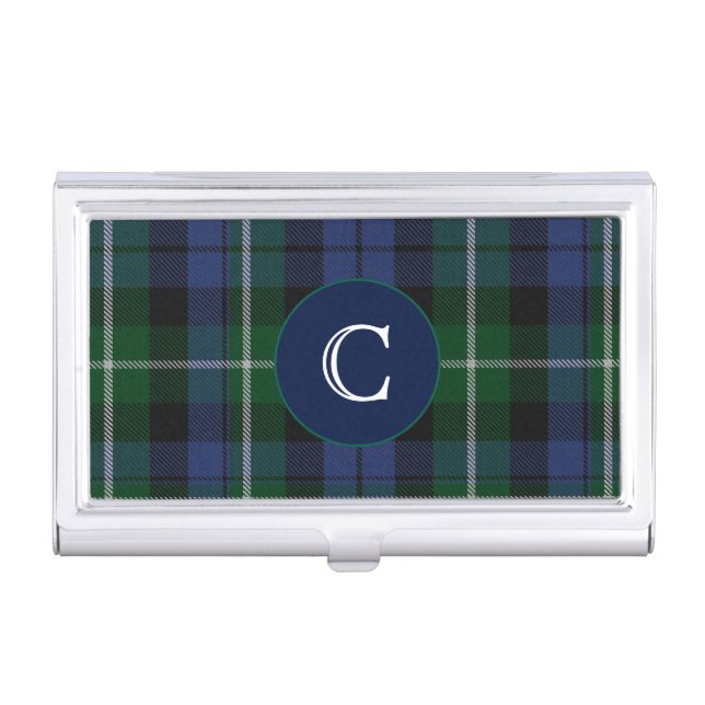 Classic Clan Campbell Tartan Plaid Monogram Business Card Case (Front)