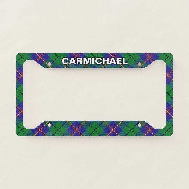 Classic Clan Carmichael Tartan Plaid License Plate Frame (Front)