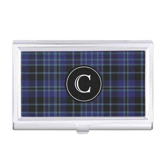 Classic Clan Clark Tartan Plaid Monogram Business Card Case (Front)