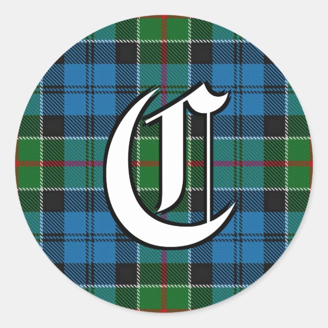 Classic Clan Colquhoun Tartan Monogram Round Sticker (Front)