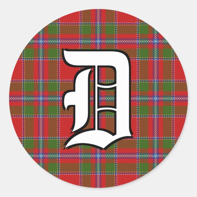 Classic Clan Drummond Tartan Monogram Round Sticker (Front)