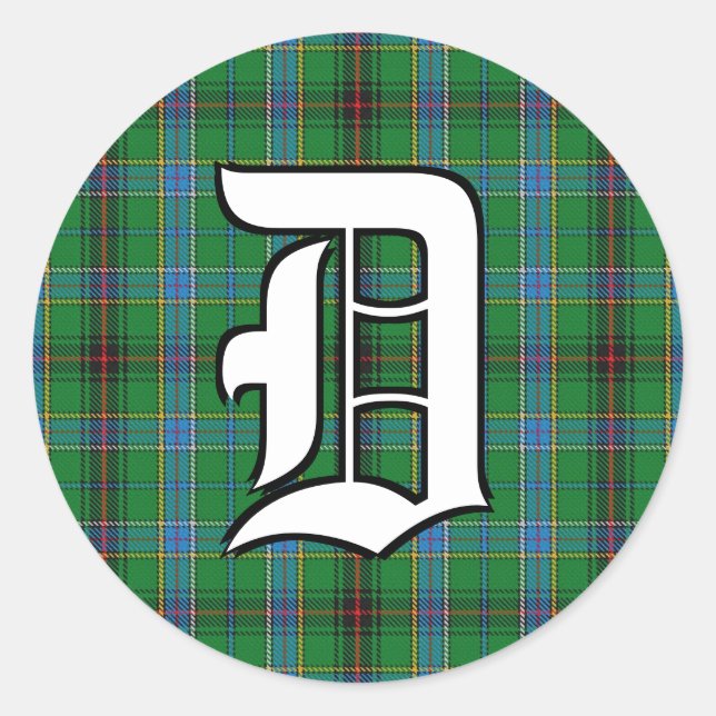 Classic Clan Duncan Tartan Monogram Classic Round Sticker (Front)