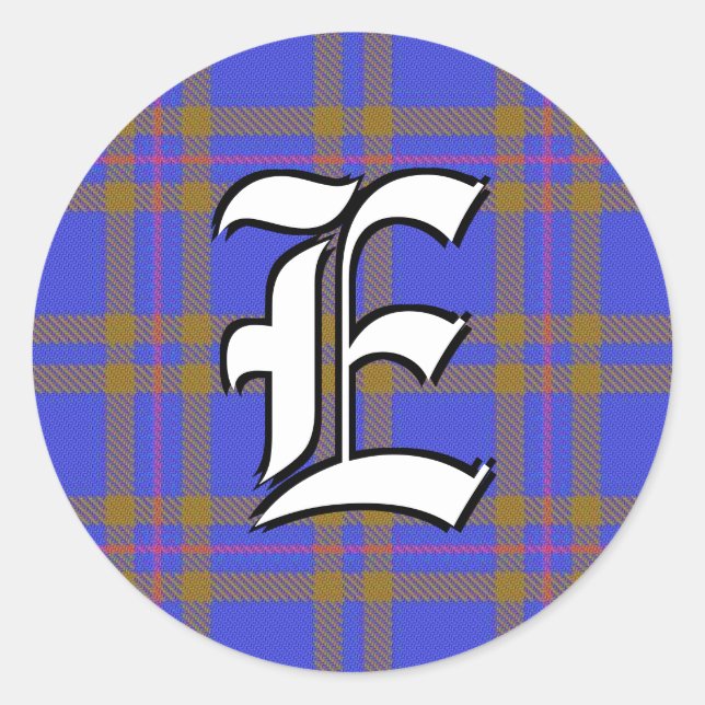 Classic Clan Elliot Elliott Tartan Monogram Classic Round Sticker (Front)