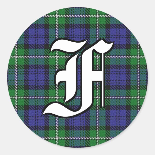 Classic Clan Forbes Tartan Monogram Round Sticker (Front)