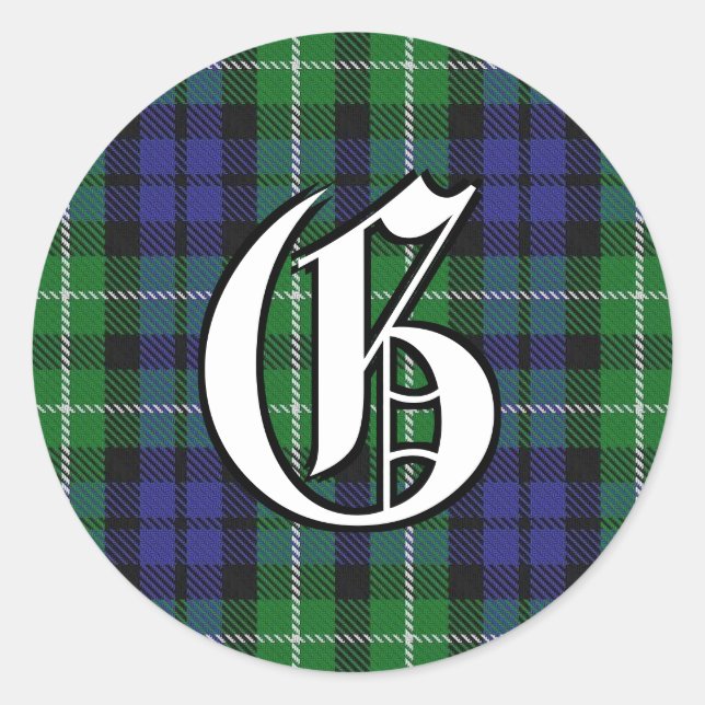 Classic Clan Graham Tartan Monogram Classic Round Sticker (Front)