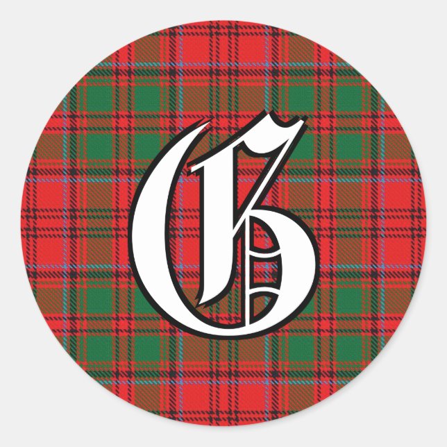 Classic Clan Grant Tartan Monogram Round Sticker (Front)