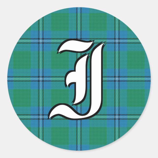 Classic Clan Irvine Irwin Tartan Monogram Round Sticker (Front)