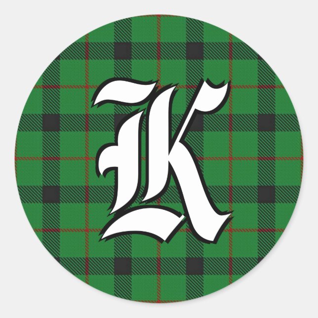 Classic Clan Kincaid Tartan Monogram Classic Round Sticker (Front)