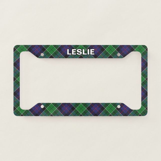 Classic Clan Leslie Hunting Tartan Plaid License Plate Frame (Front)