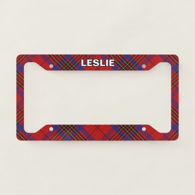 Classic Clan Leslie Red Tartan Plaid License Plate Frame (Front)