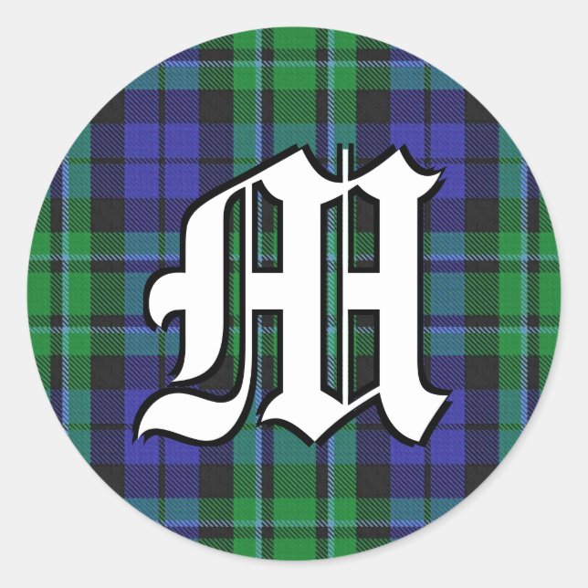 Classic Clan MacCallum Tartan Monogram Classic Round Sticker (Front)