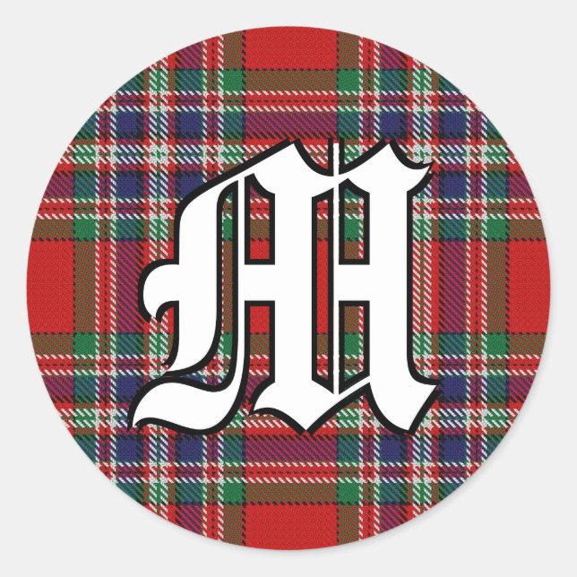 Classic Clan MacFarlane Tartan Monogram Round Sticker (Front)