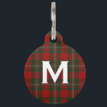 Classic Clan MacGregor Plaid Custom Pet ID Tag<br><div class="desc">Dog tag done in the red, green, and white Scottish clan MacGregor tartan plaid pattern, on the front, with a large one letter monogram. The back is done in solid red, with white custom text. The custom monogram and text is ready to personalize for your pet.</div>
