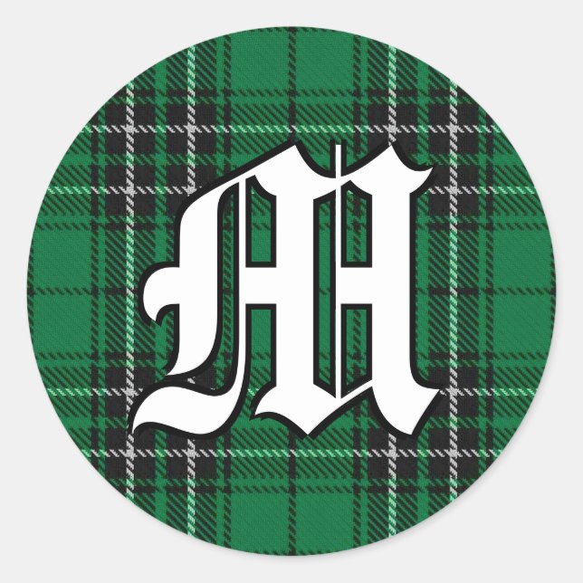 Classic Clan MacLean Hunting Tartan Monogram Round Sticker (Front)
