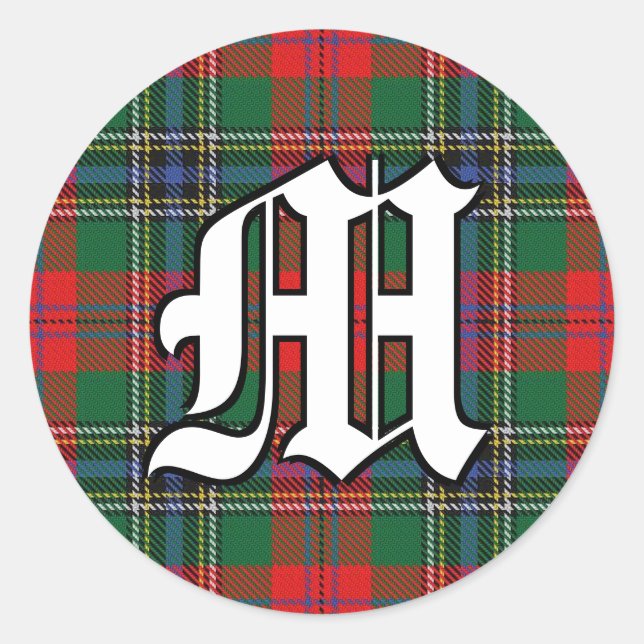 Classic Clan MacLean Red Tartan Monogram Round Sticker (Front)