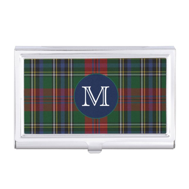 Classic Clan MacLean Tartan Plaid Monogram Business Card Case (Front)
