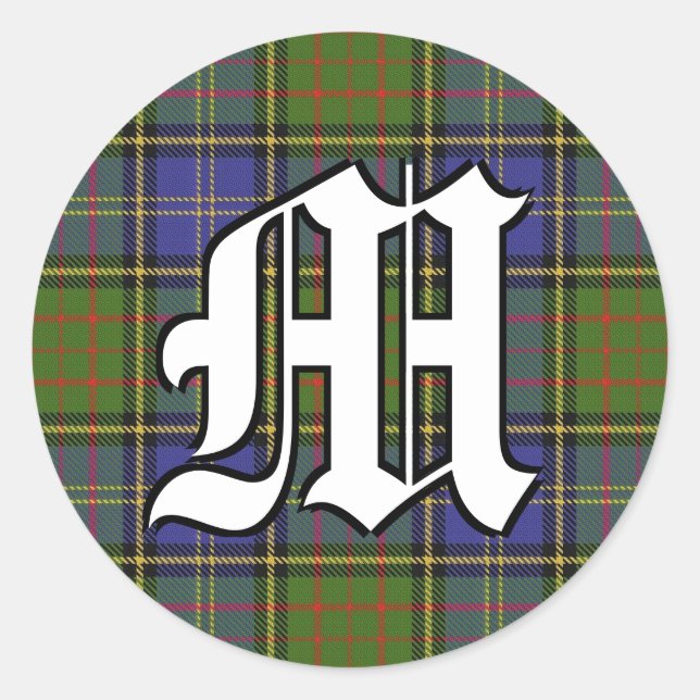 Classic Clan MacMillan Hunting Tartan Monogram Round Sticker (Front)