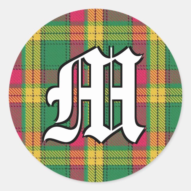 Classic Clan MacMillan Tartan Monogram Classic Round Sticker (Front)