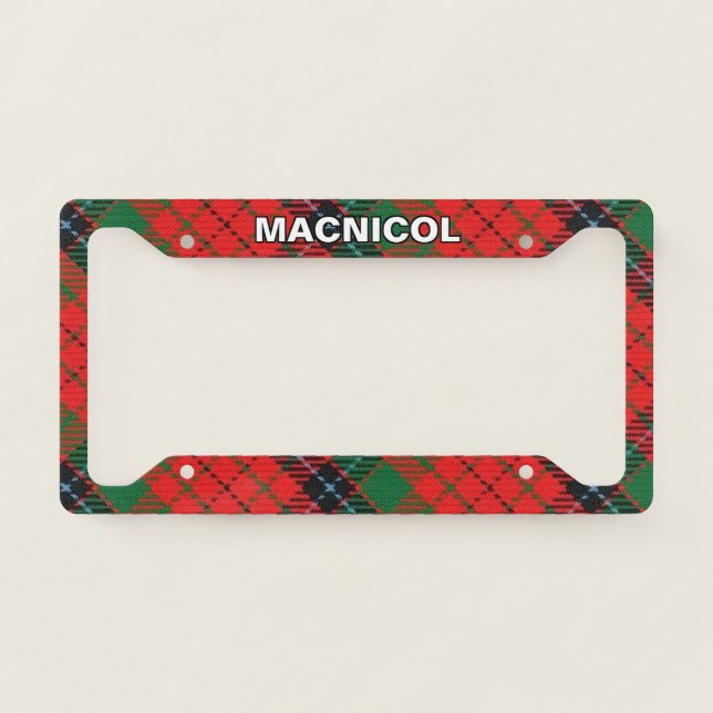 Classic Clan MacNicol Red Tartan Plaid License Plate Frame (Front)