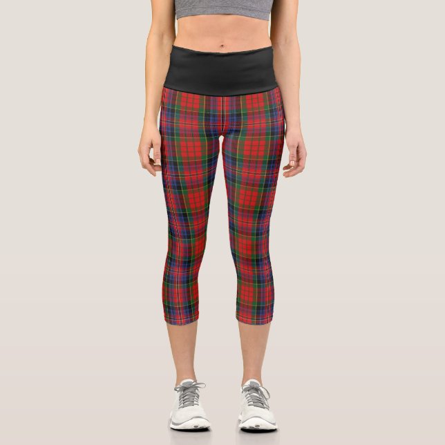 Classic Clan MacPherson Red Tartan Plaid Capri Leggings (Front)