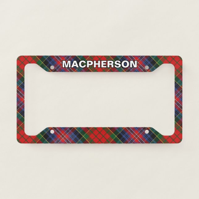 Classic Clan MacPherson Red Tartan Plaid License Plate Frame (Front)